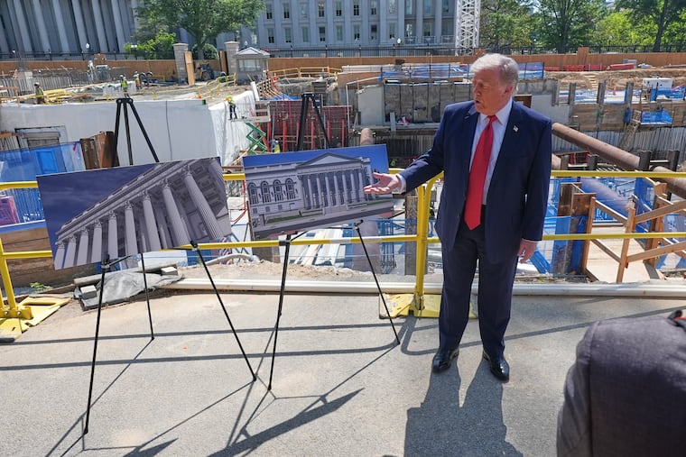 President Donald Trump tours ballroom construction around the White House, Tuesday, May 19, 2026, in Washington.