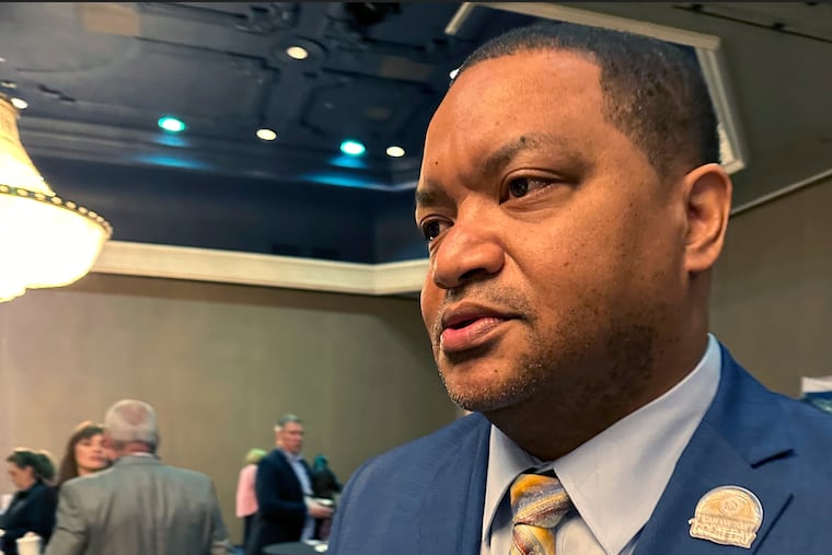 Atlantic City Mayor Marty Small leaves a conference room in Atlantic City on Thursday.