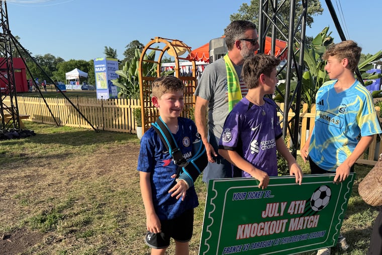 Ben Snyder (left) missed out on a summer full of activities because of a broken arm, but now the 9-year-old is heading to a knockout-round match at Philadelphia Stadium (aka Lincoln Financial Field) on Saturday.