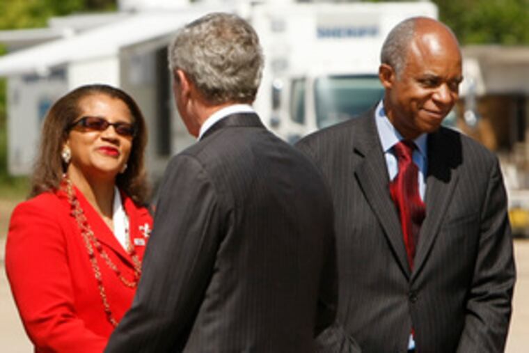 Bush was greeted at the airport by Seletha Nagin, wife of New Orleans Mayor Ray Nagin, and Rep. William Jefferson (D., La.). Bush's agenda includes a few local events.