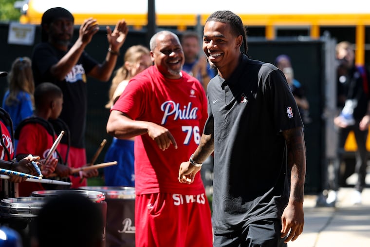 Sixers rookie Lebaron Philon Jr. arrives at Sunrise Day Camp at the Kaiserman JCC on Monday.