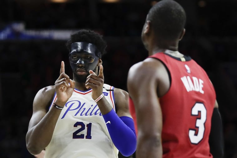 Joel Embiid, left, and the Sixers dispatched the Heat in five games in the first round. Now they get the banged-up Celtics starting Monday night.