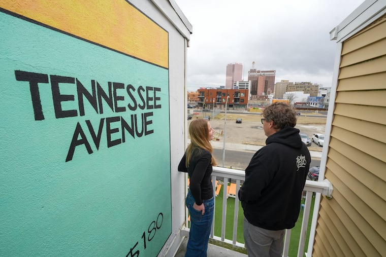 Kurt Kwart and his wife Beth talk about tourism as they stand on the third floor balcony of their Airbnb in Atlantic City, Thursday, March 12, 2026.