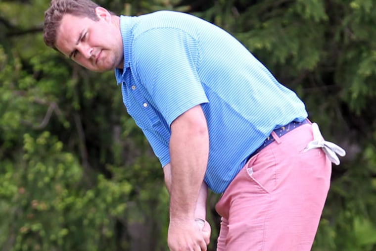 Jeffrey Osberg of West Chester, PA, putts on the par five18th green during the 2013 USGA Open qualifier at Waynesborough Country Club in Paoli, PA on Thursday, May 9, 2013. (Yong Kim/Staff Photographer)