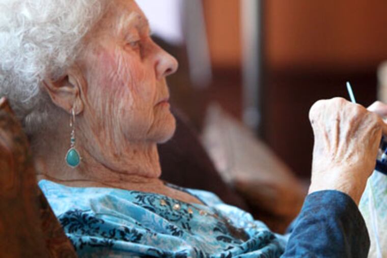 Dorothy Galley is the ring leader of "hookers" at Audubon Apartments, the senior high rise in Audubon,NJ. The group hand "hooked" hundreds of winter hats for infants and the less fortunate. ( RYAN S. GREENBERG / Staff Photographer )