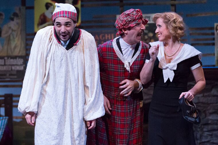 Adam Sowers, Dan Hodge, and Karen Peakes are three of the four actors who play all roles in "The 39 Steps."