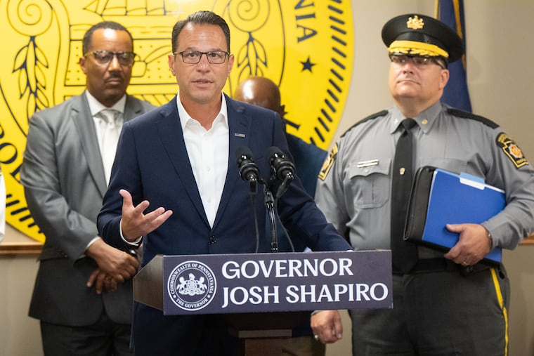 Gov. Josh Shapiro speaks during a press conference with state law enforcement leaders in Chester City to highlight the Shapiro administration’s work with local communities to reduce violence and make Pennsylvania towns and cities safer last month in September.