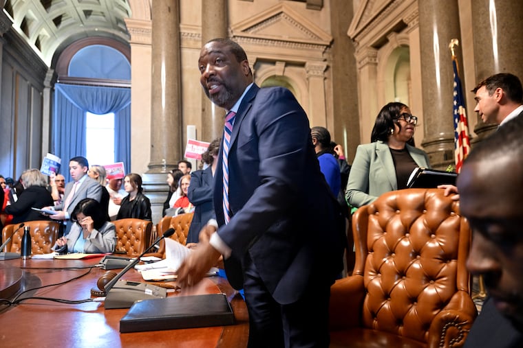 City Council President Kenyatta Johnson last week, adjourning a council caucus before moving to chambers for session.