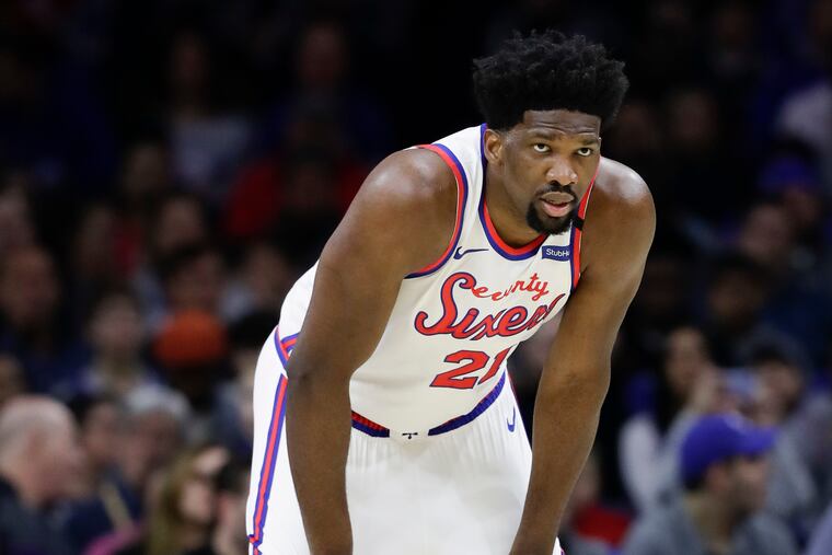 Sixers center Joel Embiid during a game against the Nets in February.