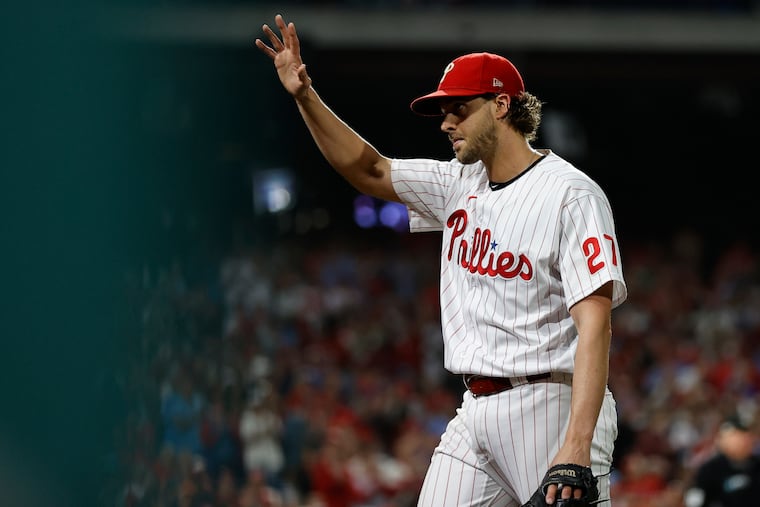 Aaron Nola allowed no earned runs in six innings against the Braves on Friday.