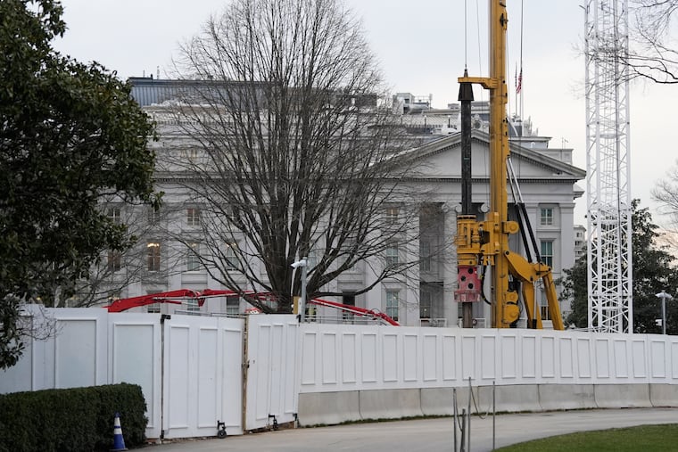 Work continues on the construction of a ballroom at the White House where the East Wing once stood.