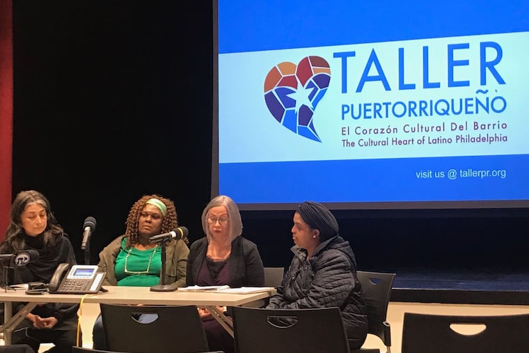 Disaster case managers and Puerto Rican evacuees share their experience and work at Taller Puertorriqueño, on March 20, 2019.