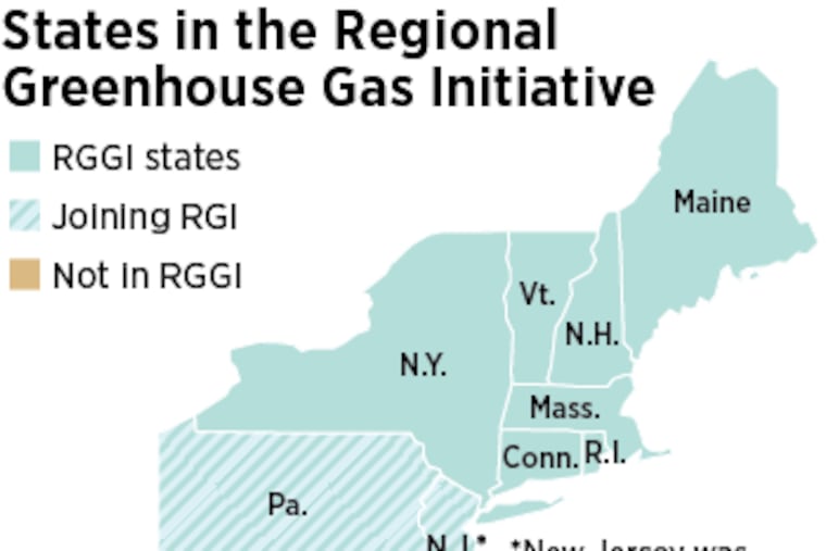 Map of the states in the Regional Greenhouse Gas Initiative