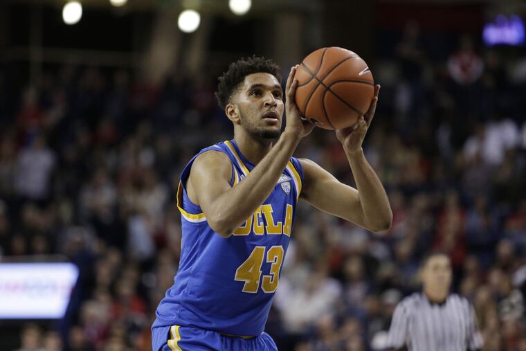 Jonah Bolden (43) shoots a free throw for UCLA during the second half of an NCAA college basketball game against Gonzaga, Saturday, Dec. 12, 2015, in Spokane, Wash.