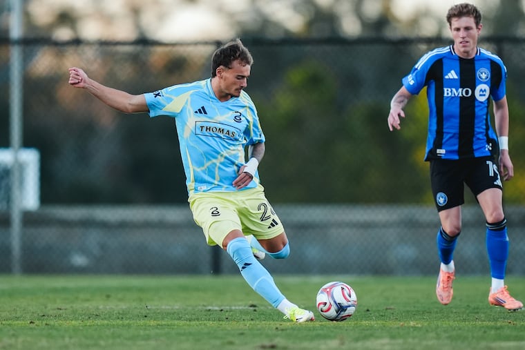 New Union forward Agustín Anello on the ball during Tuesday's preseason game against CF Montréal.