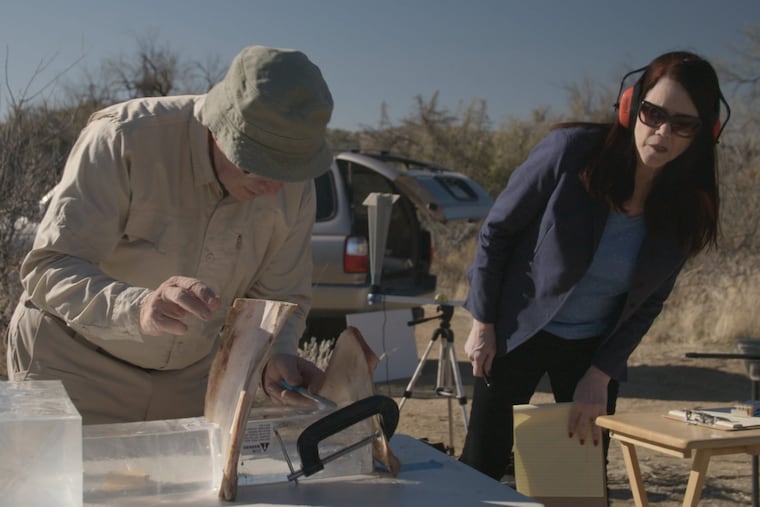 Kathleen Zellner (right), the post-conviction attorney for Steven Avery, with ballistics expert Luke Haag in a scene from Netflix's "Making a Murderer Part Two"