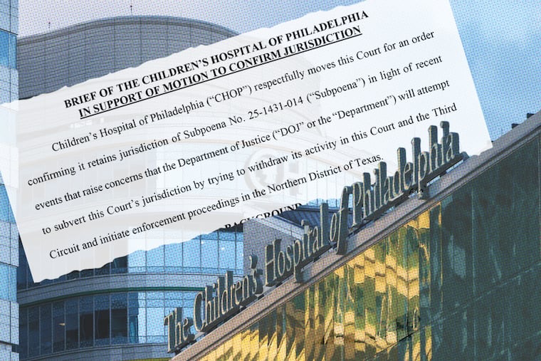 The Children's Hospital of Philadelphia has asked the federal courts in Philadelphia to retain local jurisdiction over its fight to protect patient medical records, potentially to prevent the DOJ from "forum shopping" to Texas federal courts. The DOJ says it's investigating CHOP and other hospitals nationally that provide gender-affirming care.