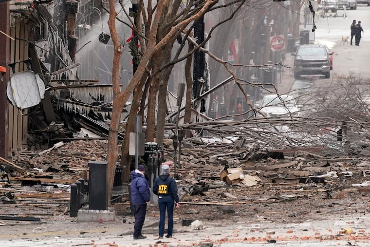 Emergency personnel working near the scene of the Christmas Day explosion in downtown Nashville.