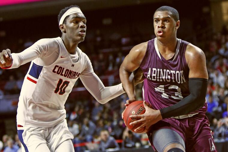 Abington’s Eric Dixon (43) driving against Plymouth Whitemarsh’s Naheem McLeod in the District 1 Class 6A championship game last month.