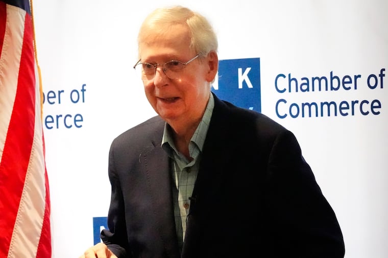 U.S. Senate Minority Leader Mitch McConnell, R-Ky., speaks at the NKY Chamber of Commerce at the Madison Event Center last week in Covington, Ky.