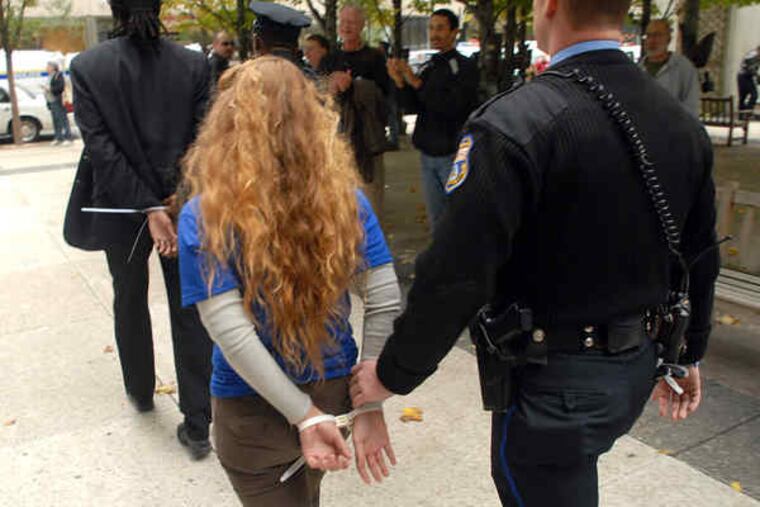 Danielle "Dani" Noble is among a dozen Swarthmore College students handcuffed and removedby police during a protest at Independence Blue Cross in headquarters in Center City.