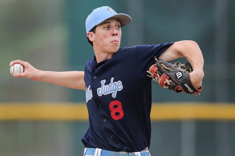Dan Hammer pitching for Father Judge in May 2016.