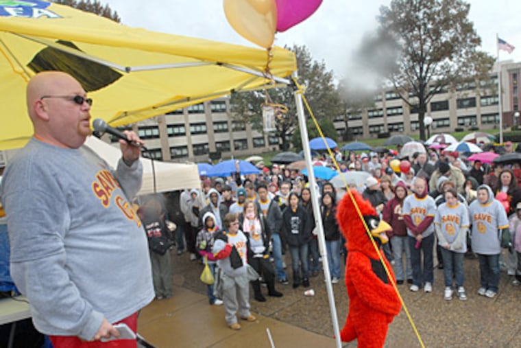 Demonstrators gathered over the weekend at Cardinal Dougherty High School. Here, organizer Steve Schmidt addresses the crowd. ( April Saul / Staff )