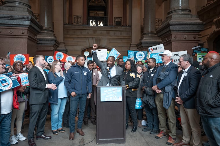 City Council President Kenyatta Johnson speaks at a demonstration against proposed cuts to SEPTA service earlier this month.