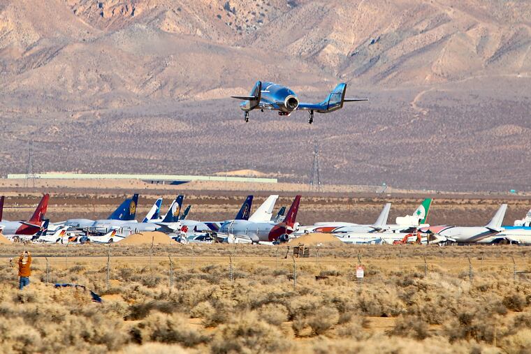 Virgin Galactic lands after the spaceship climbed more than 50 miles high above California’s Mojave Desert on Thursday. The rocket ship reached an altitude of 51 miles before beginning its gliding descent, said mission official Enrico Palermo.