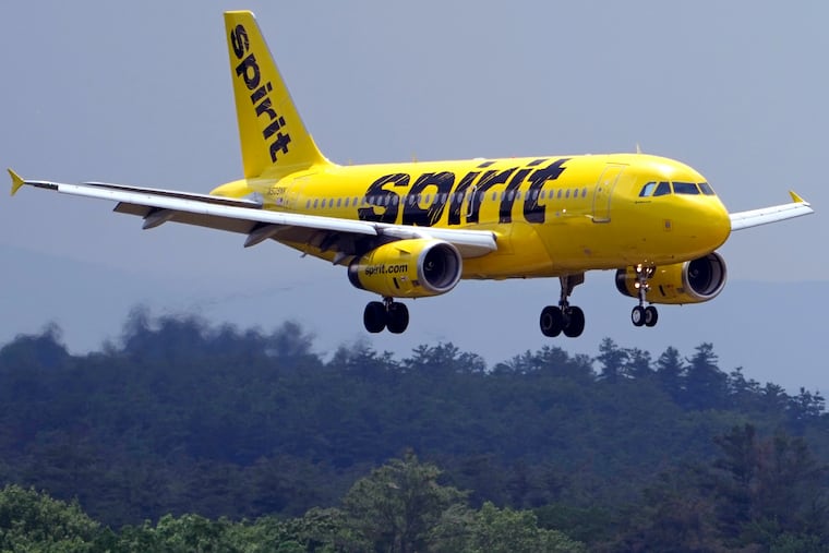 A Spirit Airlines 319 Airbus approaches Manchester Boston Regional Airport in June 2023. Despite the impending crew base closure, Spirit still plans to service Atlantic City International Airport as usual.