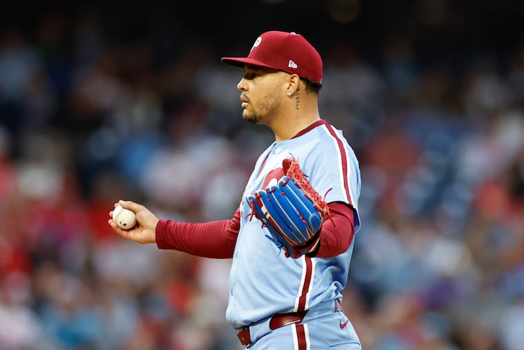 Phillies pitcher Taijuan Walker during start against the New York Mets on Thursday, when he hurt his toe.