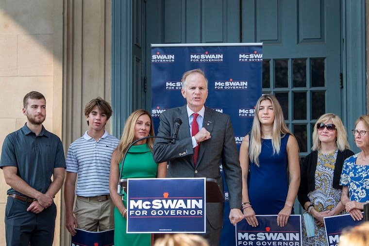 Former U.S. Attorney Bill McSwain announces his campaign for governor of Pennsylvania during a September rally at the Chester County Courthouse.
