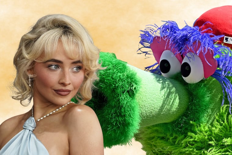A photo illustration of Sabrina Carpetner and her bestie, the Phillie Phanatic. Carpenter will guest star in the upcoming Muppets Show reboot next year. But her ties with green puppets go way back.