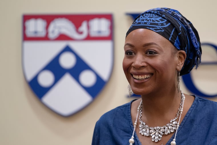 Feminista Jones speaks at the podium about her book at the University of Pennsylvania Bookstore Barnes and Noble in Philadelphia, Pa. Wednesday, February 7, 2019.
