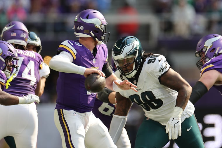 Eagles defensive tackle Jalen Carter missed the Thursday night matchup against the Giants in Week 6 with a heel injury.