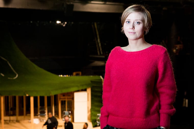 Kate Tarker last week on the set of her new play, "Dionysus Was Such a Nice Man," opening at the Wilma Theater April 23