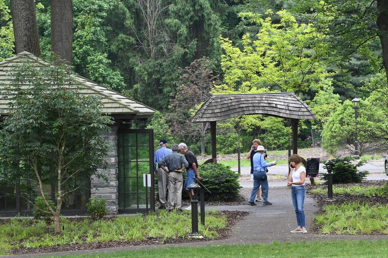 Visitors gathered near the entrance of the Stoneleigh Mansion, 1829 County Line Road, Lower Merion on Wednesday, May 30, 2018. The Lower Merion School District is proposing to build a school and perhaps ending the public visitation to the public. JOSE F. MORENO / Staff Photographer