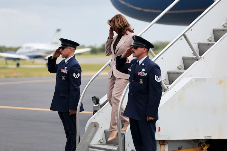 Vice President Kamala Harris arrives in Philadelphia on Sept. 17.