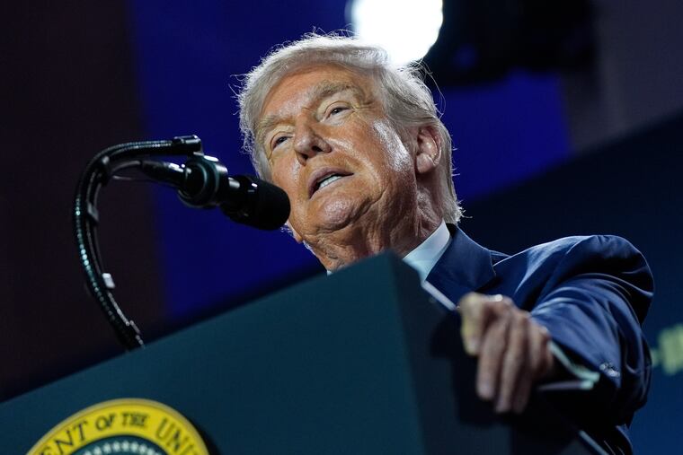 President Donald Trump speaks during an AI summit at the Andrew W. Mellon Auditorium, Wednesday, July 23, 2025, in Washington.