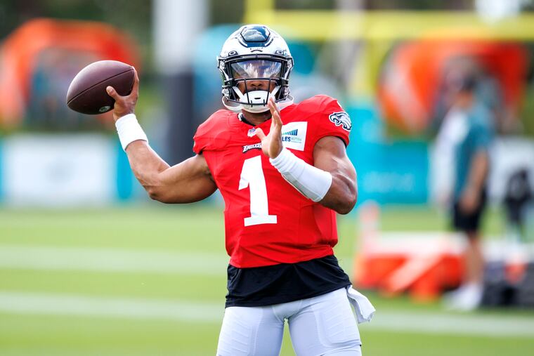 Eagles quarterback Jalen Hurts during a joint practice with the Dolphins on Wednesday.