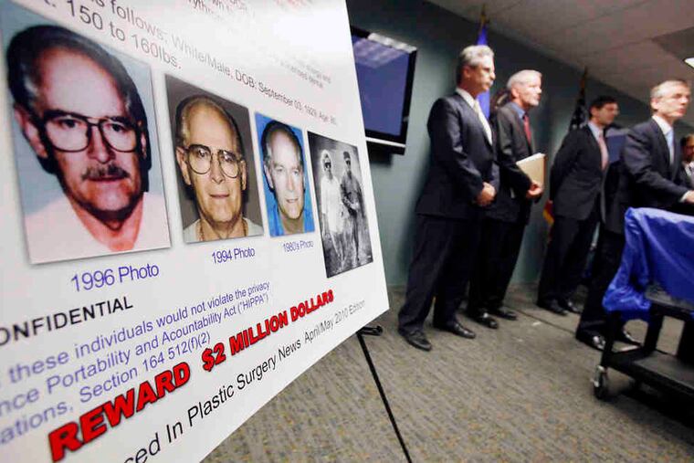 Mug shots and pictures of what "Whitey" Bulger might look like now are on display at FBI news conference in Boston yesterday.