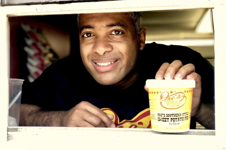 Andre Andrews at his West Philadelphia ice cream and water ice stand, Dre’s.