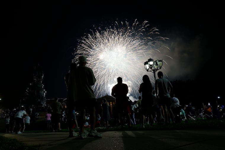 Fireworks light over the Philadelphia Museum of Art after the Welcome America July 4th concert along the Benjamin Franklin Parkway on Thursday, July 4, 2024. Mount Holly Township officials are cancelling their Independence Day celebrations after violence at local events.