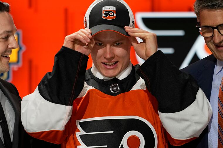 The Flyers selected Matvei Michkov seventh overall in the NHL draft on June 28.