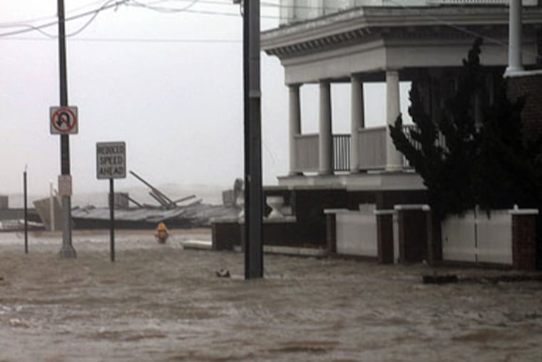 The view in ocean-flooded Atlantic City at the north end of Boardwalk on Monday, Oct. 29, 2012. (Amy Rosenberg / Staff)