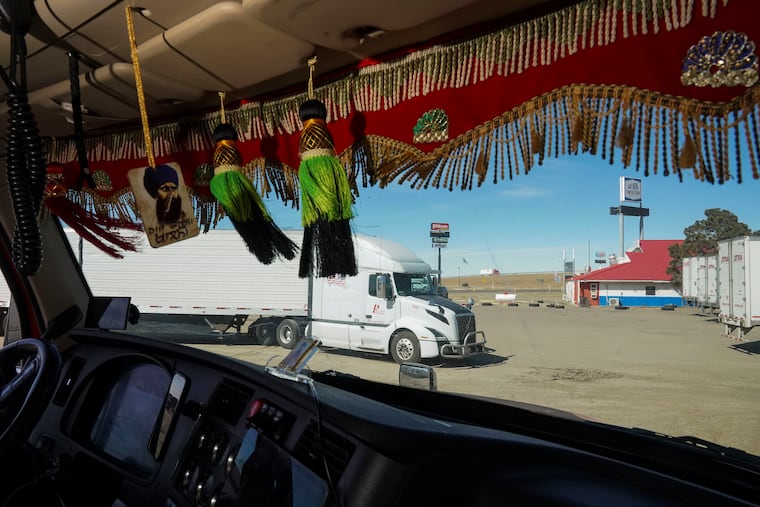A truck at the Vega Truck Stop Punjabi Restaurant in Vega, Texas, in 2023.