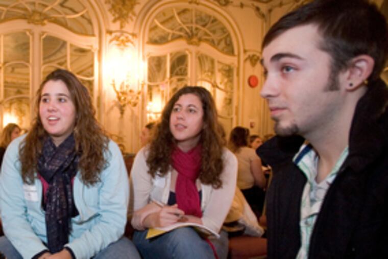 Arcadia students (from left), Jennifer Cardinale, Courtney Knowlton and Ryan Young discuss foreign study in Spain.