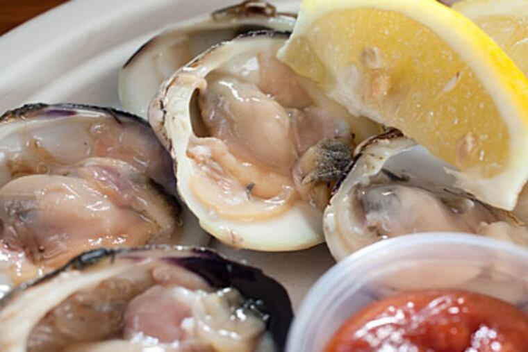 Topneck clams at the M&M Steam Bar. (DAVID M WARREN / Staff Photographer)