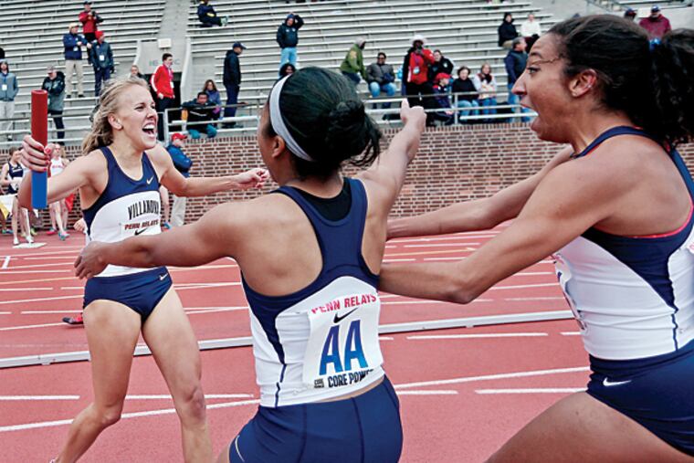 Villanova's team won the College Women's Distance Medley event during the 121st running of the Penn Relays in Philadelphia, Pa. on April 23, 2015. (David Maialetti/Staff Photographer)