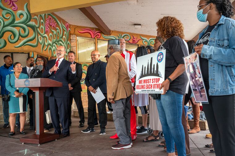 Joined by local legislators and stakeholders, Gov. Tom Wolf announces the opening of two violence intervention programs funded at $100.5 million during an event at the Mander Playground.